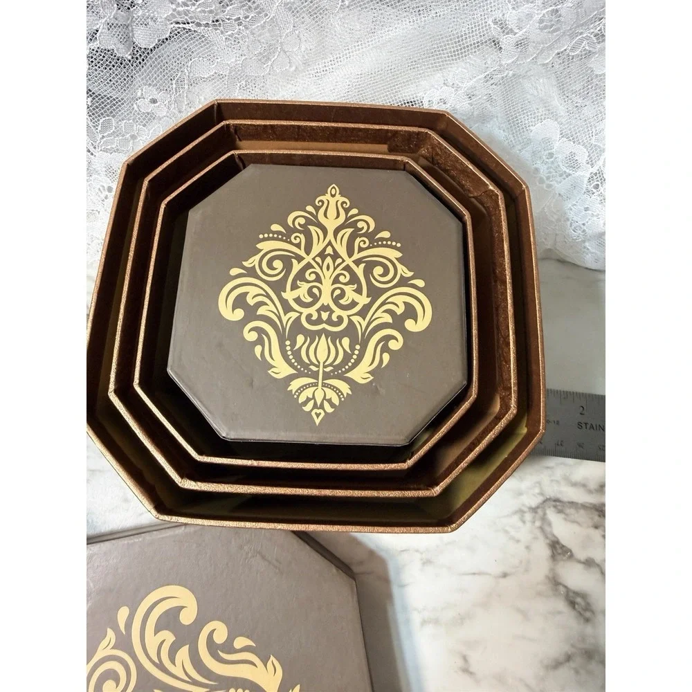 Broadway Basketeers Octagonal Nesting Boxes Set of 5 Gold Filigree Tower (P2899)